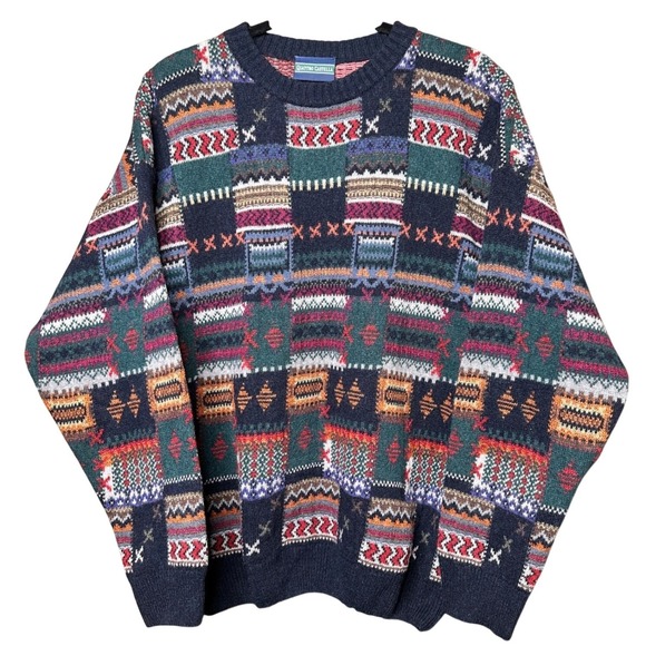 Quattro Castella Other - Vtg Italy Made Sweater Quattro Castella Men 52 Multicolor Geometric Pattern Wool
